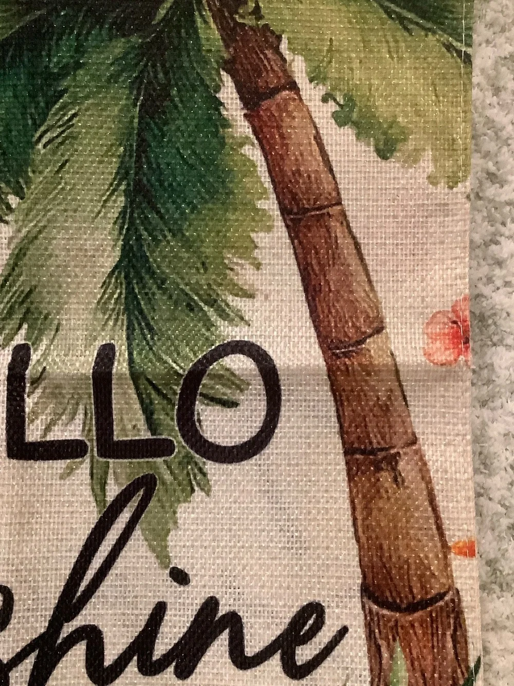 Hello Sunshine Tropical Palm Coconut Floral Small Garden Flag Burlap NWT